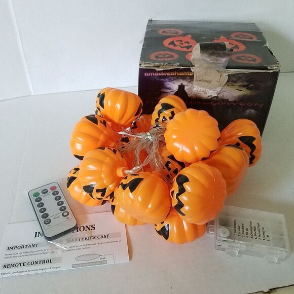 Other - Halloween Orange Pumpkins 20 LED String Lights 11.4' length Remote 8 Light Modes